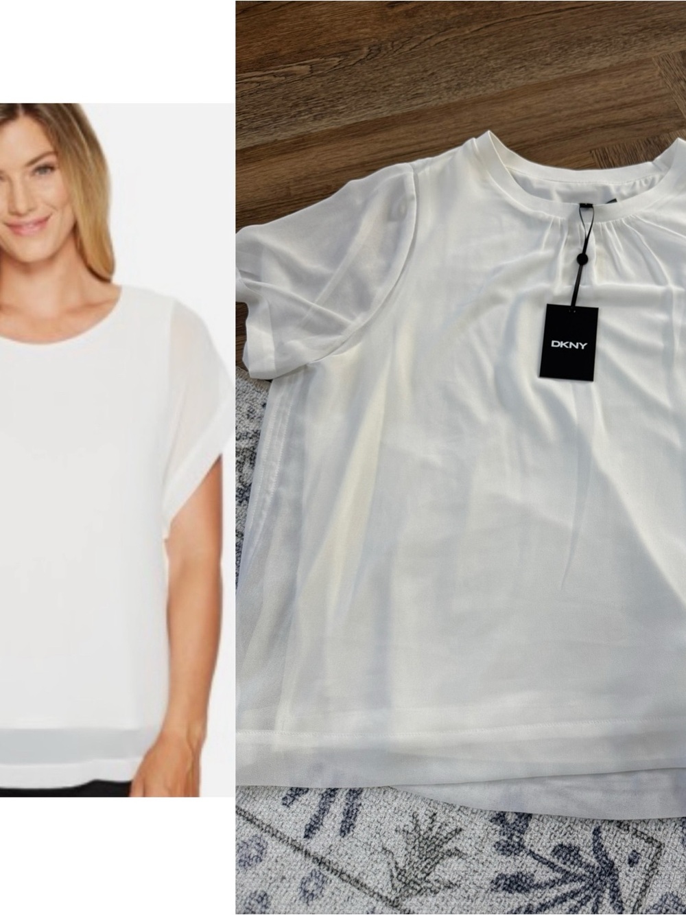DKNY Sheer Layered Short Sleeve Top NWT
